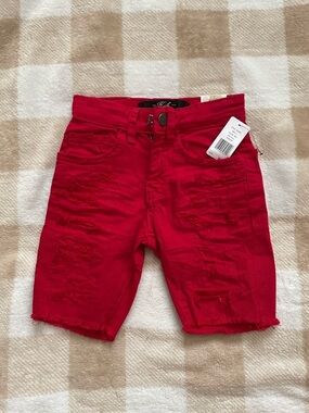 NWT Kids Legacy Edition Jordan Craig Size 4 Toddler Distressed Red Denim Shorts